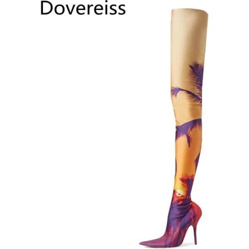 Dovereiss Fashion Womens Shoes Winter Pointed Toe Stilettos Heels Sexy Elegant new Over the knee boots Concise Mature 48