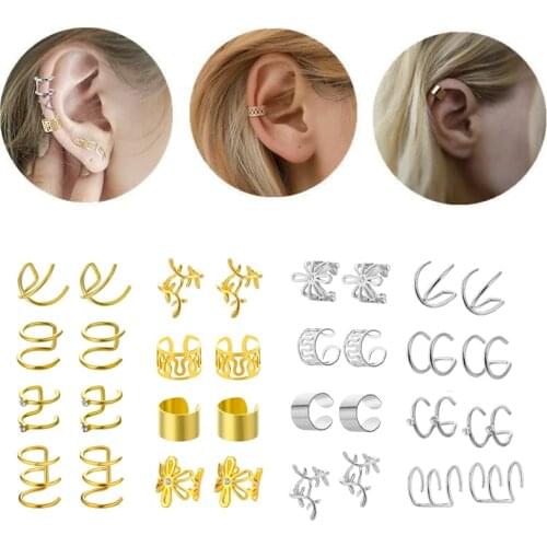 Vienkim 12pcs/set 2021 Fashion Gold Color Ear Cuffs Leaf Clip Earrings for Women Climbers No Piercing Fake Cartilage Earring