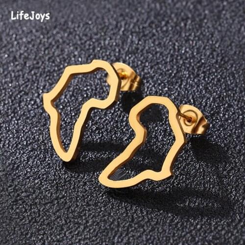 Gold Africa Map Earrings Women Men Stainless Steel African Map Stud Earring Hollow Jewelry Silver Color Hip Hop Ethnic Gift