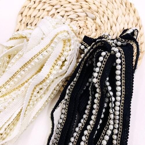 1 Yard/lot Pearl Set Diamond Bead Lace South Korea Fragrant Wind Style Weaving Clothing DIY Skirt Clothing Accessory Materials