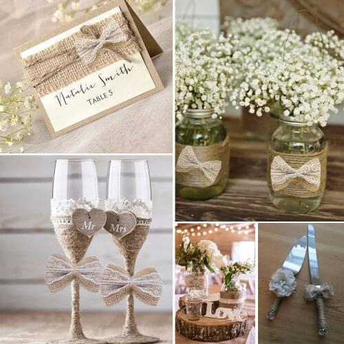 10pcs/Pack Vintage Natural Jute DIY Ribbon Bow Knot Burlap Hessian Flower Wedding Party Burlap Scrapbooking Lace Craft