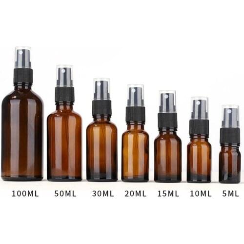 100pcs Amber Bottle Glass Bottles with Black Fine Mist Pump Sprayer Designed for Essential Oils Perfumes Aromatherapy Bottles