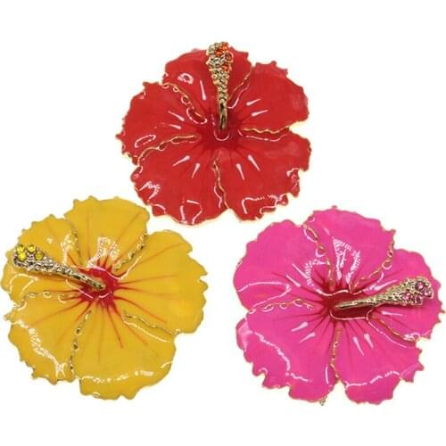 20 pieces/lot free shipping Wholesale Beatiful Hawaiian Hibiscus flower enamel Bride Corsage button Wedding Buckles