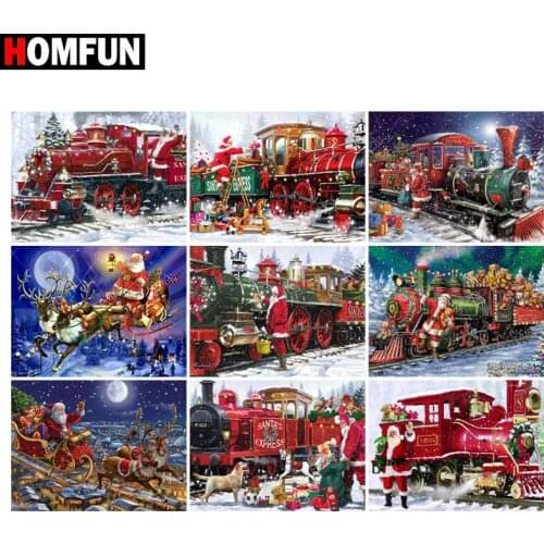HOMFUN Full diamond Painting "Christmas santa train" Resin Drill Embroidery 5D Diy Diamond Painting Handmade Cross Stitch gift