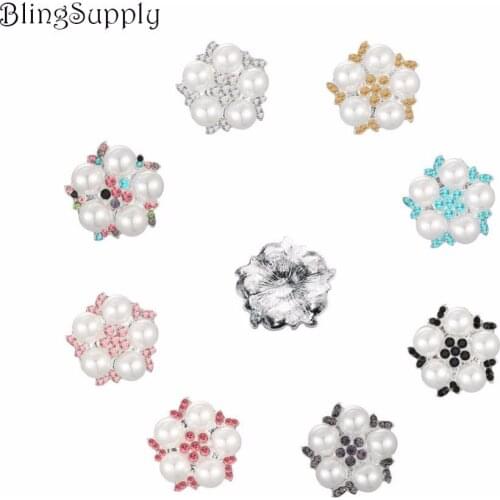 Free shipping 24mm 50PCS/lot flatback pearl rhinestone button for hair accessory (BTN-5555)