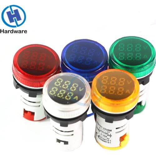 22mm Panel Installation LED Light Display Mini Voltmeter Ammeter Digital Tester Measuring AC 50-500V 0-100A
