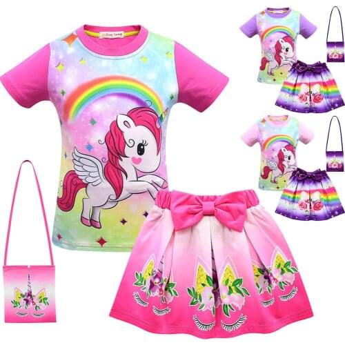 Kids Summer Clothes Unicorn Sets T Shirts Dress Toddler Outfits Teens Childrens Baby Girls Fashion Dresses For Party And Wedding