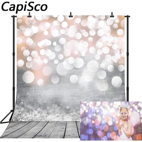 Capisco Photography Backdrops Sparkling Shining Dots Bokeh Wood Floor Baby Shower Birthday party Background Photo Studio