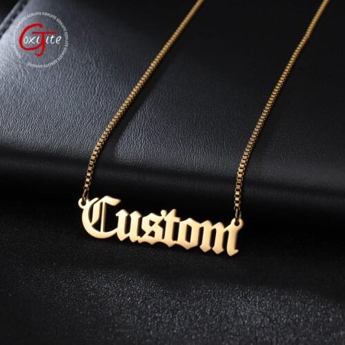 Goxijite Customized Fashion Stainless Steel Name Necklace Personalized Gold Choker Necklace Pendant Nameplate Box Chain Gift