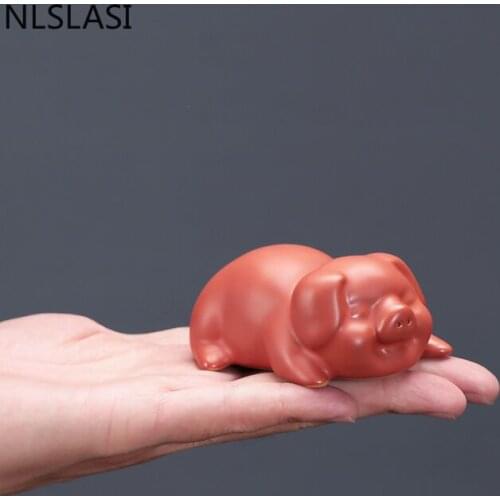 1PCS Ceramic Tea pet Ornaments Lucky Pig Statue animal tea Figurine Boutique Tea decoration Accessories Purple Ceramic Crafts