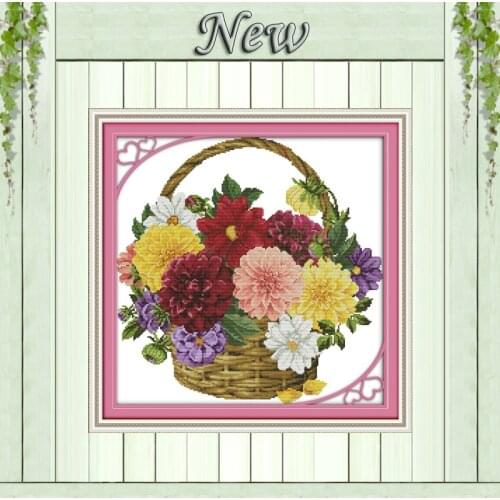 Colorful chrysanthemum flower basket 11CT patterns printed on canvas 14CT needlework diy dmc cross stitch Sets Embroidery kits