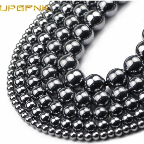 UPGFNK Natural Black Titanium HZ Stone Round Loose Spacers beads for Jewelry making 4/6/8/10/12MM bracelets Necklace Accessories