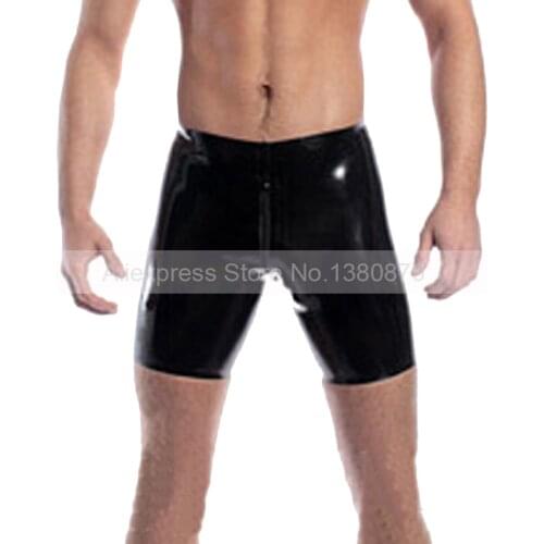 Latex Men Boxer Shorts with 2 way Crotch Zip Sexy Rubber Male Five Pants Puls Size Customized S-LPM014
