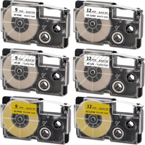 3pcs/4pcs/6pcs XR-9WE XR-12WE XR-9X XR-12X XR-9YW XR-12YW For CASIO Label tape for KL-60 KL-60SR KL-120 KL-820 EZ Label Maker
