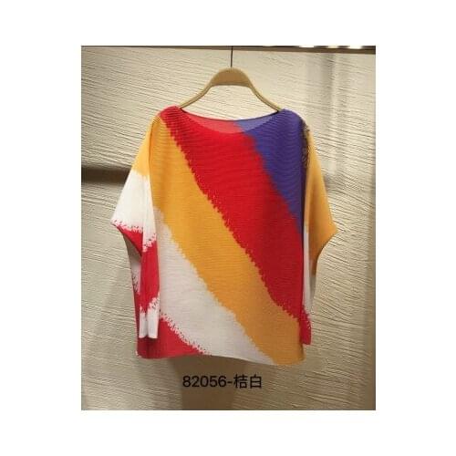 HOT SELLING Miyake fashion o-neck fold in stripe long sleeve T-shirt IN STOCK