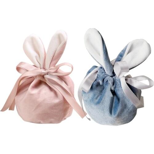 5PCS Velvet Easter Bunny Ear Easter Egg Drawstring Bag Candy Chocolate Storage Gifts Bags For Kids Cute Mini Pouch Bag