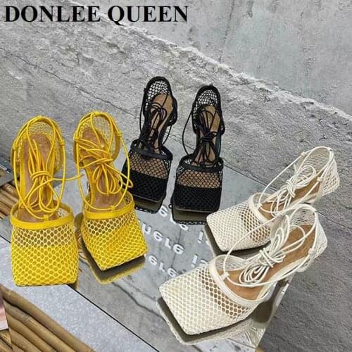 Fashion Square Toe Sandals Women Ankle Strap Thin High Heels 9CM Gladiator Pumps Spring Shoes Brand Mesh Summer Sandal For Party