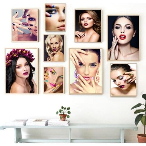 Fashion Girl Portrait Art Canvas Painting Print Trendy Manicure Poster Wall Pictures For Beauty Shop Modern Home Decor AL103