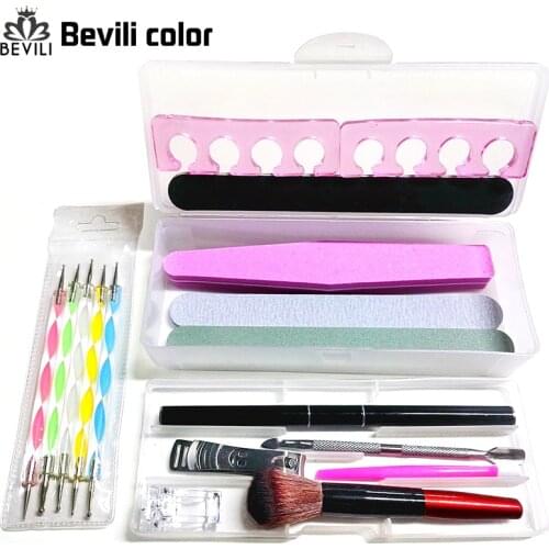 Nail Tools Sets Nail Art storage Box With Tool Kit Sanding Sheet Pusher Pliers Nails Brush Manicure Set Nails Accessories