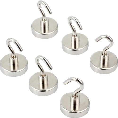Neoteck 6 Pcs Neodymium Magnet Magnetic Hanging Hooks Holder Strongest Rare Earth Magnetic Hooks Holder