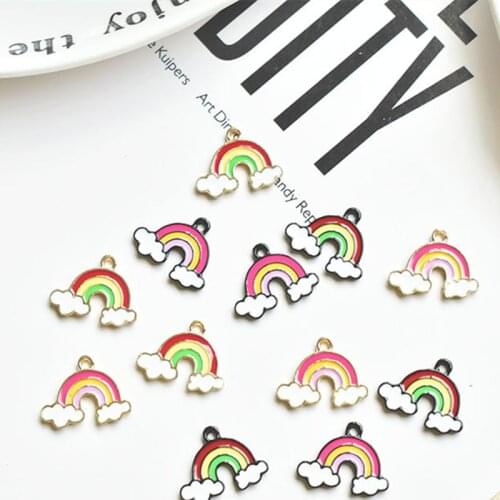 MRHUANG New 10PCS Oil Drop Rainbow Enamel Charms DIY Jewelry Bracelet Necklace Pendant Charms Gold Tone Enamel Floating Charm