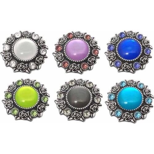 Wholesale w008 flower 18mm 20mm rhinestone metal button for snap button Bracelet Necklace Jewelry For Women Silver jewelry