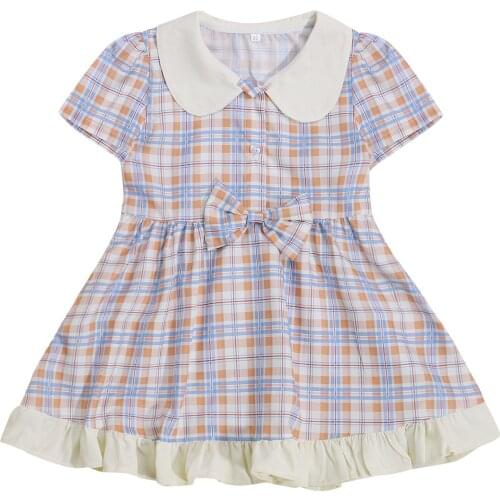 1-6 Years Baby Short-Sleeved Dress Doll Collar With Bow Decoration Plaid Pattern Printing Summer Clothing Sweet Chic/Comfortable