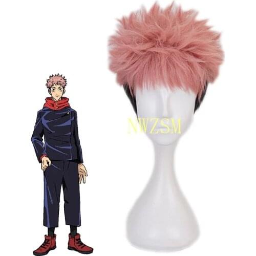 Anime Jujutsu Kaisen Cosplay Yuji Itadori Wig Jujutsu Kaisen Yuji Itadori Pink Black Short Heat Resistant fiber Hair Wigs