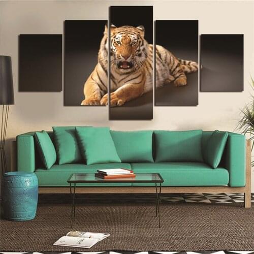 Printed Landscape Modular Picture 5 Panels Animal Tiger Unframed Canvas Print Painting For Bedroom Home Decor Poster Wall Art