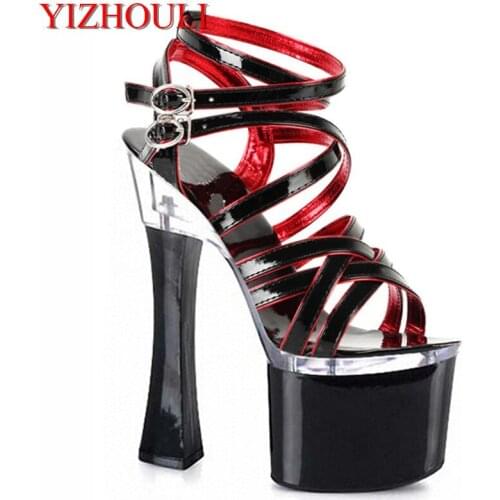 Sexy ankle-strap 17-18-20 cm thick high-heeled and thick-soled pole dancing star/model sandals, party and banquet sandals