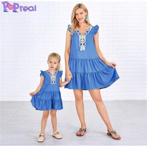 PopReal Parent-Child Outfit Mom Daughter Dress Embroidery Family Matching Clothes Kids Dress Mother And Daughter Outfits Tassel