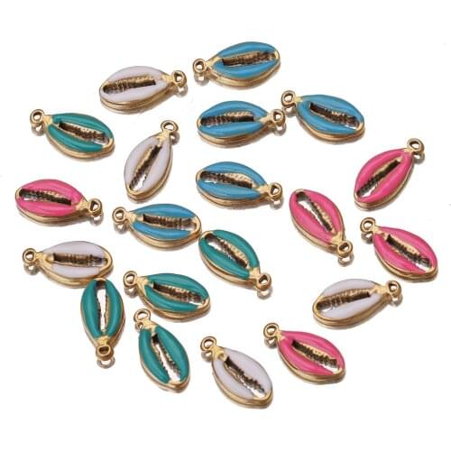 5pcs Lot Stainless Steel Enamel Sea Small Shell Charms Ocean Pendants shells for Jewelry Making DIY earrings Necklace Bracelet