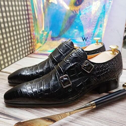 Luxury Men Loafers Shoes Slip On Double Monk Strap Black Brown Men Dress Leather Shoes Office Business Wedding Men Casual Shoes