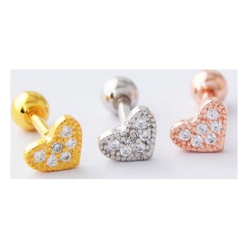 SaYao 1 piece 16G Full Crystal Heart Earring Nail Bone Barbell Zircon Love Gift Helix Tragus Ear Piercing Body Jewelry