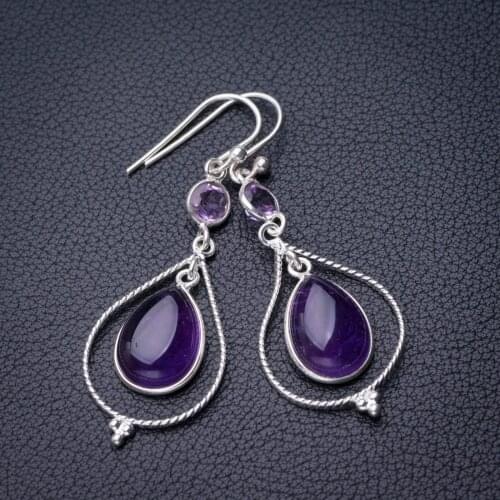 StarGems Natural Amethyst Handmade 925 Sterling Silver Earrings 2" D7148
