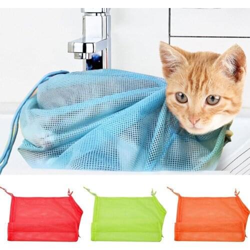 Mesh Cat Grooming Bathing Bag Adjustable Cats Washing Injecting Bags Scratch Bite Nail Restraint Anti For Pet Trimming Y4J7