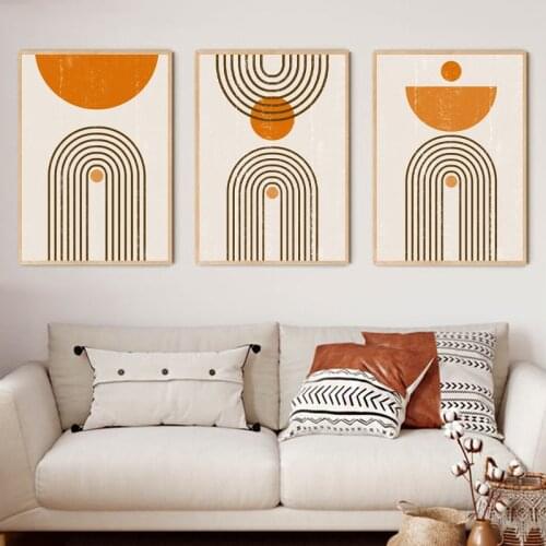 Burnt Orange Sun Moon Canvas Print Boho Minimalist Wall Art Geometric Rainbow Abstract Sunset Poster Decoration Painting Picture