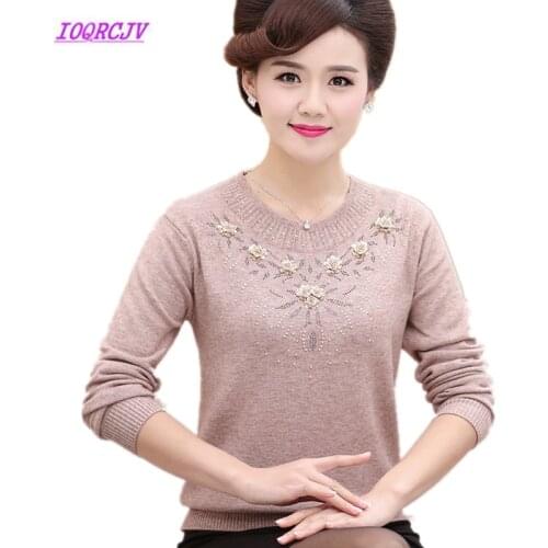 Middle-aged Womens Winter Sweaters Pullovers Plus Size 4XL Thickened Warm Bottoming O-neck Wool Sweater Mother Dress Tops W105
