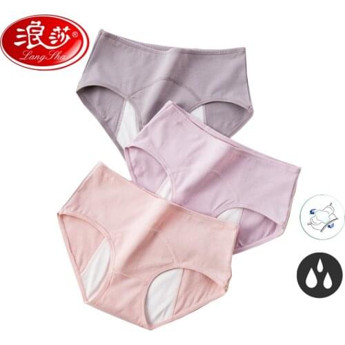 LANGSHA 3Pcs/lot Leak Proof Menstrual Panties Widen Physiological Pants Women Underwear Ladies Period Cotton Waterproof Briefs