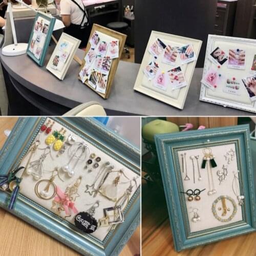 1pcs Solid Wood Velvet Linen Earrings Ear Stud Pendant Necklace Display Holder Stand Jewelry Display Frame Display Rack