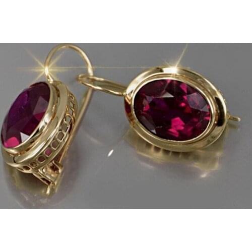 Vintage Gold Color Red Crystal Zircon Ear Earrings For Women CZ Stone Inlay Dangle Drop Earrings Female Wedding Jewelry Gifts