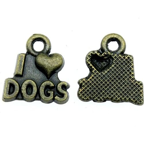 WYSIWYG 20pcs Charms I Love Dogs 13x12mm Antique Pendant Fit Vintage Tibetan Bronze Color DIY Handmade Jewelry