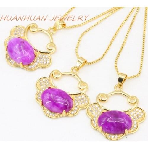 Lucky Stainless Steel Chain Pendant For Women 24x25mm Stone Jades Exquisite Zircon Gold-Color Charms Necklace & Pendants B3357