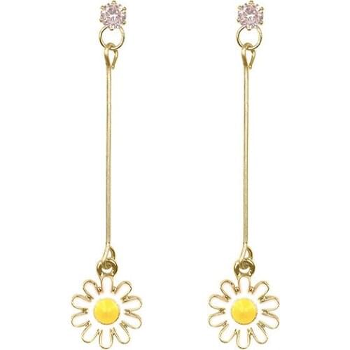 Ins Simple Yellow Small Daisy Zircon Earrings For Women Charm Drop Dangle Earrings Wedding Party Gift Jewelry Accessories
