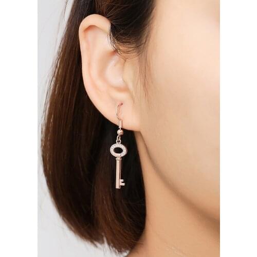 High Quality Cubic Zirconia Key Drop Earrings For Women Rose Gold Dangle Earring Girls Party Wedding Jewelry Gift New Fashion