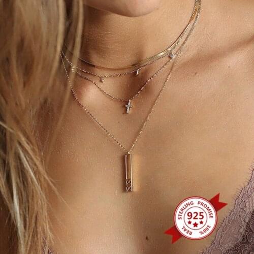 925 Sterling Silver Chain Crystal Necklace Christian Cross Pendant Necklace For Women Charm Jewelry Gifts Accessories