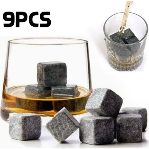 100% Natural Whiskey Stones 9pcs/Set Sipping Ice Mold Whisky Rocks Cooler Party Wedding Gift Christmas Bar Accessories 301-0607