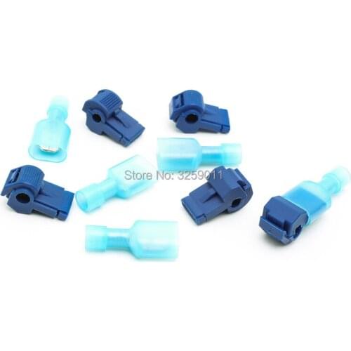 100PCS Quick Splice Wire Terminals and Fully Insulated Male Butt Terminal Crimp Blue MDFN 2-250 16-14 AWG T2 blue