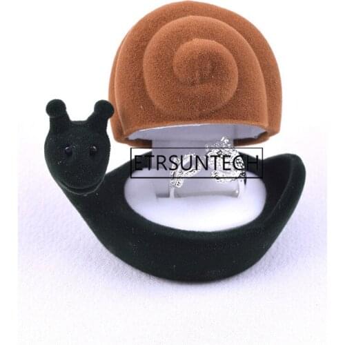 100pcs Exquisite Gift Cartoon Animal Snail Shape Velvet Flocking Jewelry Box Storage Packaging Container Ring Box