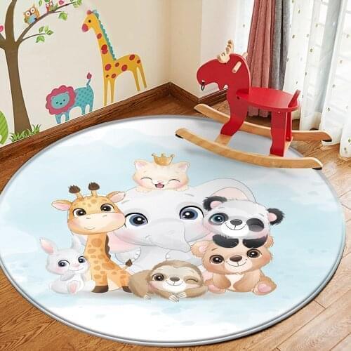 2021 Children Comfortable Carpet Non-Slip Children Flannel Round Cartoon Animal Carpet Baby Hand Print Carpet Baby Play Mat